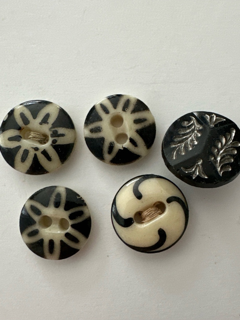 Antique Stenciled Buttons Black & CREAM Pattern
